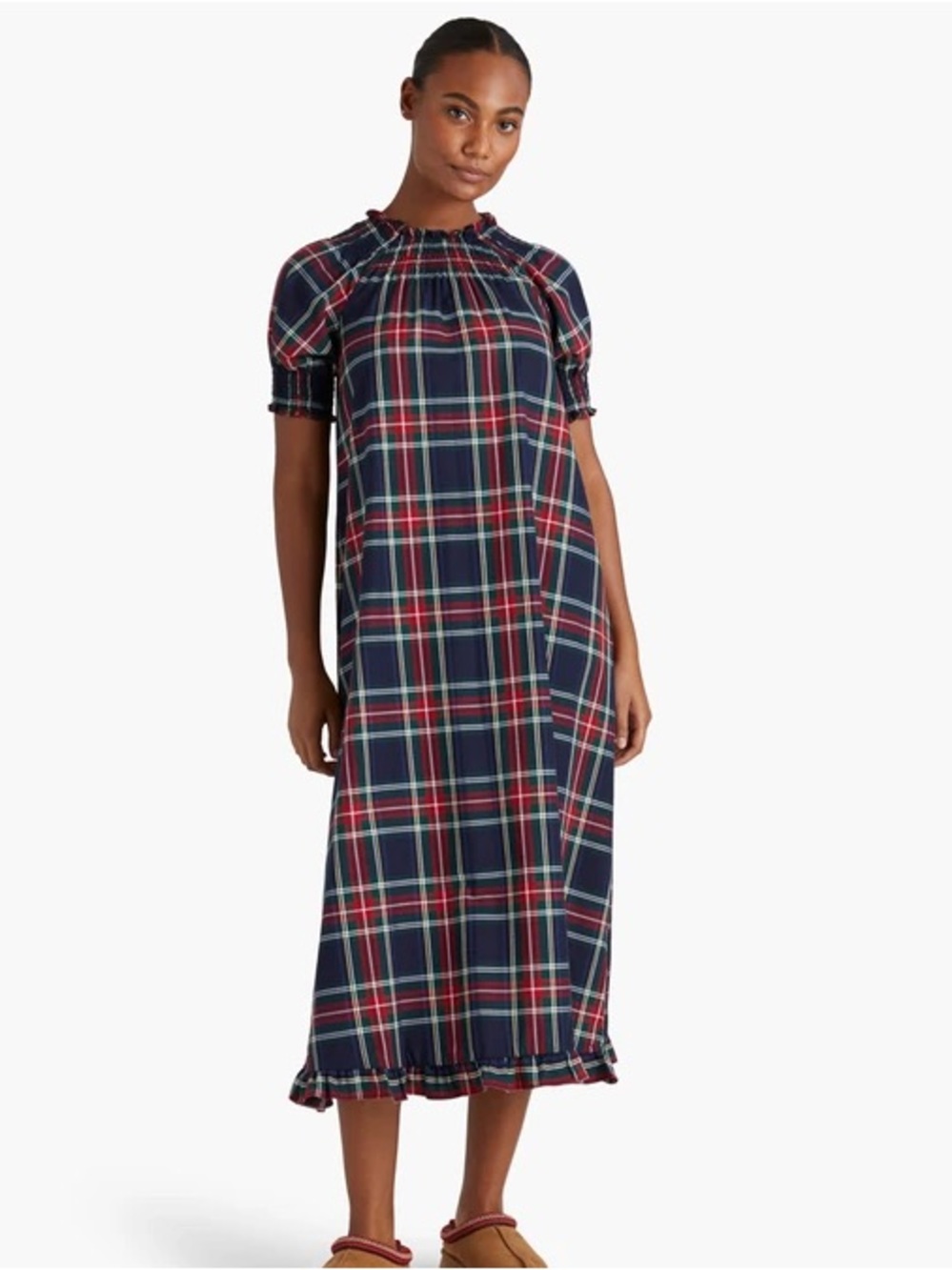 Hill House Tartan Plaid Caroline Nap Midi Maxi Short Sleeve Dress XS